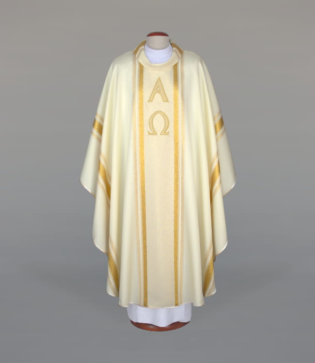 Ecru Chasuble with embroidered decoration – Variant VI — front view