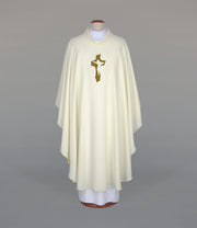 Ecru Chasuble with embroidered decoration – Variant VII — front view