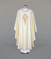 Ecru Chasuble with embroidered decoration – Variant X — front view