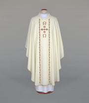 Ecru Chasuble with embroidered decoration – Variant XI — front view