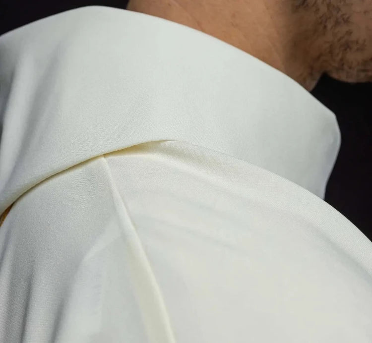 Ecru Chasuble with embroidered Holy Trinity motif — side view