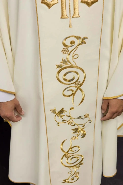 Ecru Chasuble with embroidered IHS monogram – Variant II — back view