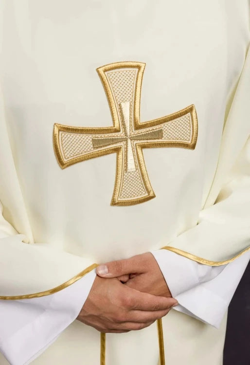 Ecru Chasuble with embroidered IHS monogram – Variant V — back view