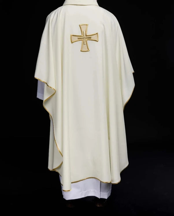 Ecru Chasuble with embroidered IHS monogram – Variant V — side view