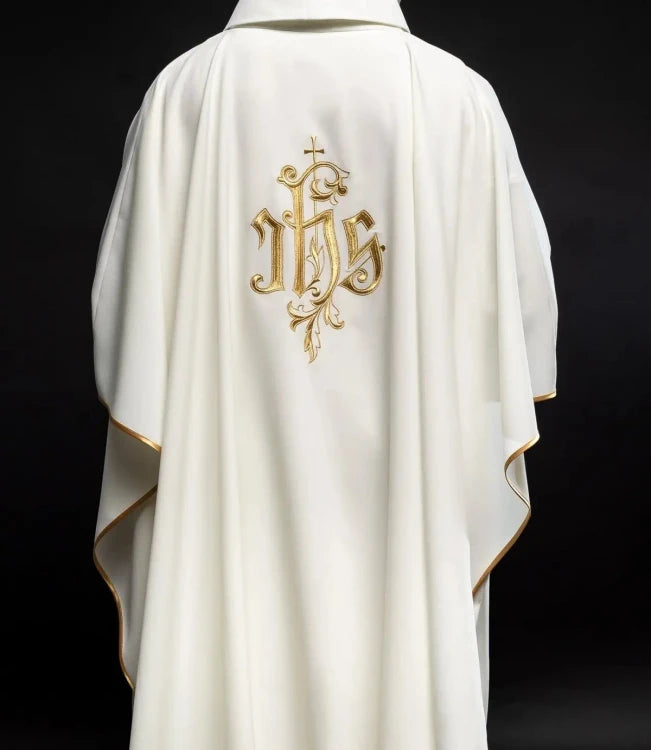 Ecru Chasuble with embroidered IHS monogram – Variant VI — back view
