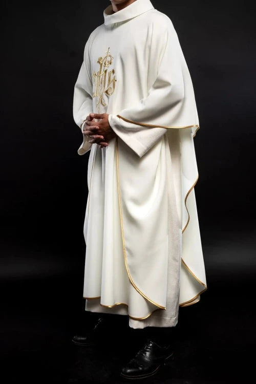 Ecru Chasuble with embroidered IHS monogram – Variant VI — side view