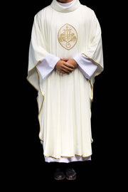 Ecru Chasuble with embroidered IHS monogram – Variant VII — full view