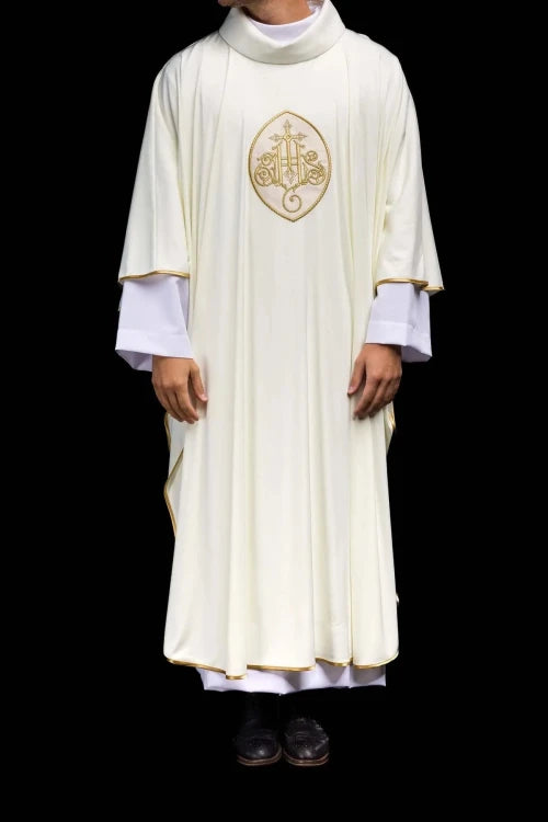 Ecru Chasuble with embroidered IHS monogram – Variant VII — fabric detail