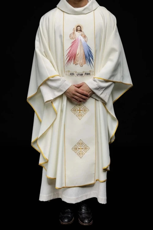 Ecru Chasuble with embroidered image of the Divine Mercy – Variant English — gallery view 11