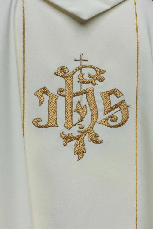 Ecru Chasuble with embroidered image of the Divine Mercy – Variant Italian — side view
