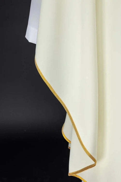 Ecru Chasuble with embroidered pelican motif — collar detail