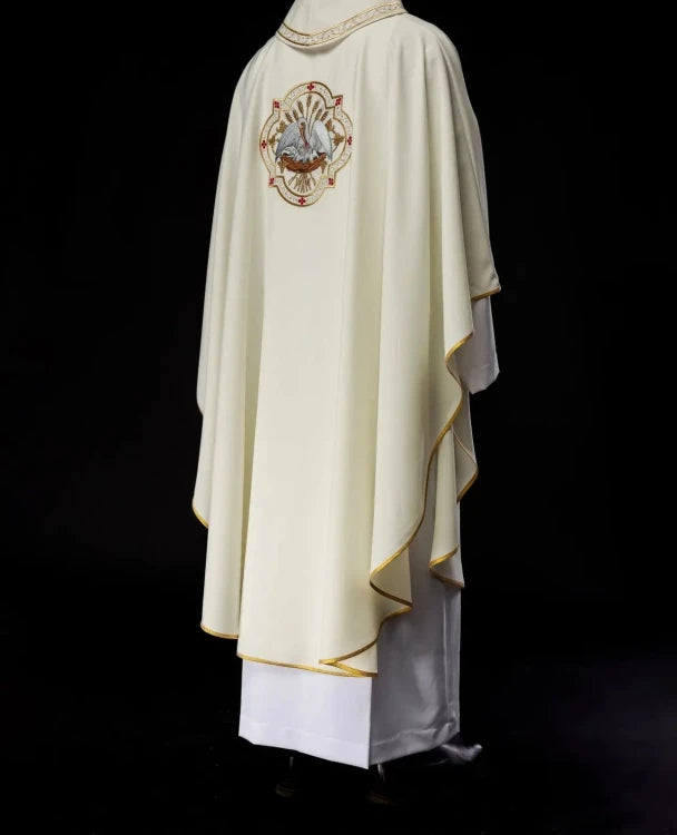 Ecru Chasuble with embroidered pelican motif — additional view