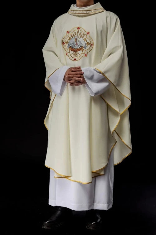 Ecru Chasuble with embroidered pelican motif — gallery view 11