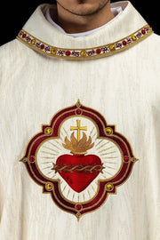 Ecru Chasuble with embroidered Sacred Heart and Eucharistic chalice — front view