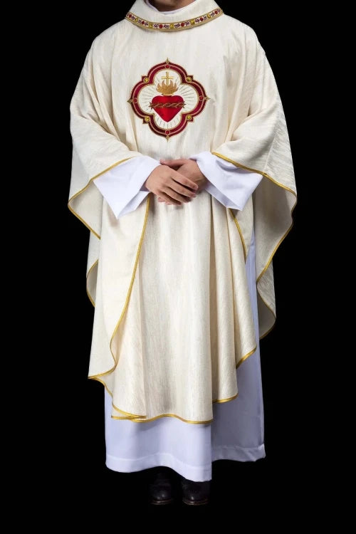 Ecru Chasuble with embroidered Sacred Heart and Eucharistic chalice — additional view