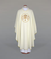 Ecru Chasuble with Eucharistic embroidery — front view