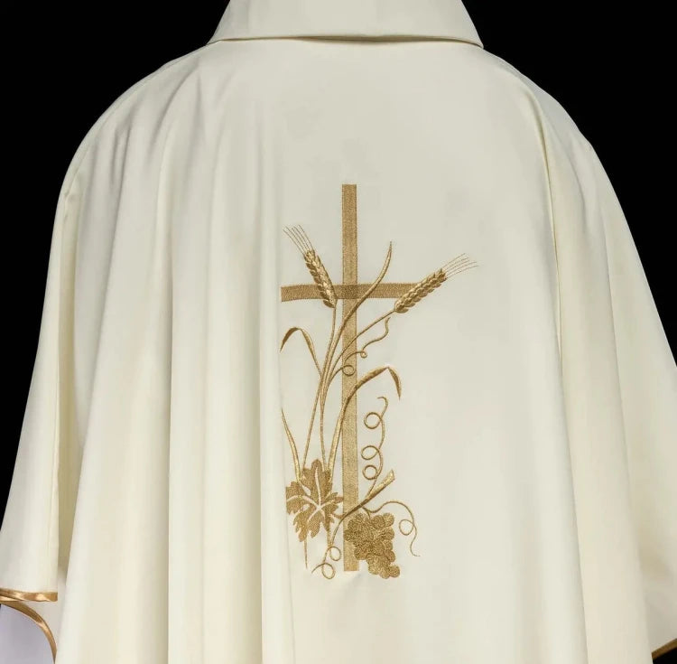 Ecru Chasuble with gold cross embroidery — close-up detail