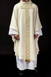 Ecru Chasuble with gold embroidery — front view