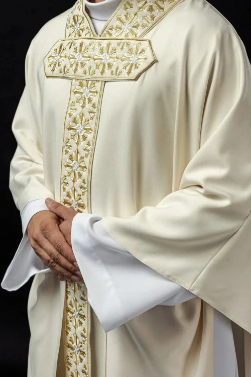 Ecru Chasuble with gold embroidery — full view