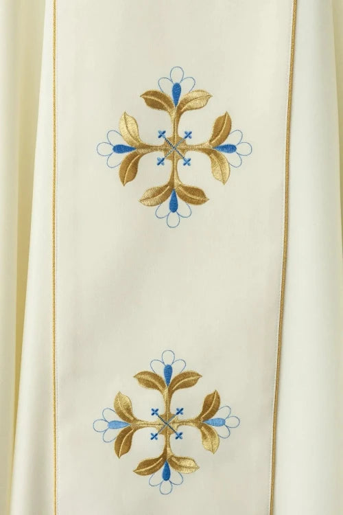 Ecru Chasuble with image of Our Lady of the Assumption — back view