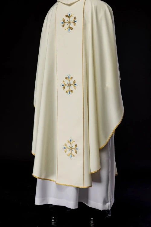 Ecru Chasuble with image of Our Lady of the Assumption — fabric detail