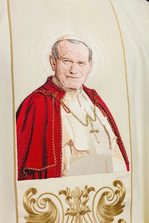 Ecru Chasuble with image of Pope John Paul II — decoration detail