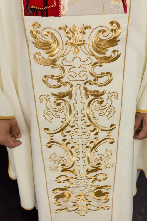 Ecru Chasuble with image of Pope John Paul II — back view