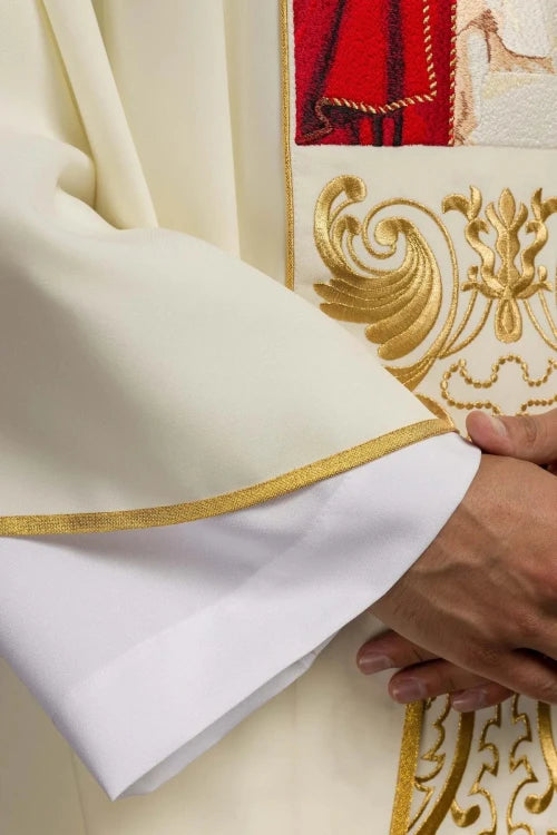 Ecru Chasuble with image of Pope John Paul II — close-up detail