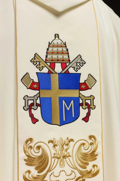 Ecru Chasuble with image of Pope John Paul II — collar detail