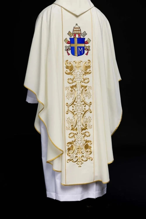 Ecru Chasuble with image of Pope John Paul II — vestment detail