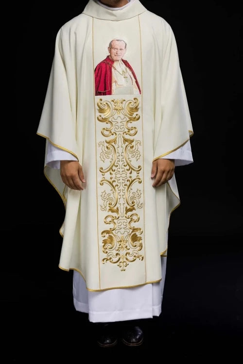 Ecru Chasuble with image of Pope John Paul II — additional view