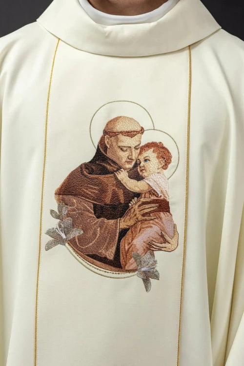 Ecru Chasuble with image of Saint Anthony — decoration detail