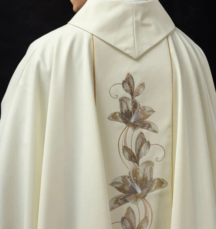 Ecru Chasuble with image of Saint Anthony — back view