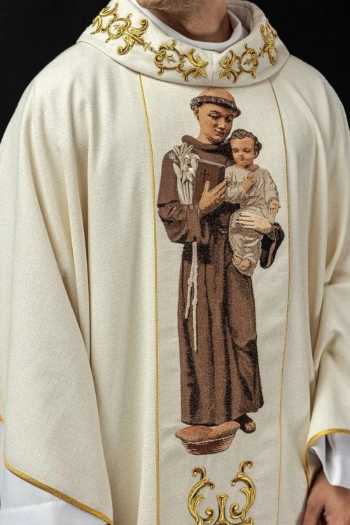Ecru Chasuble with image of Saint Anthony – Variant II — front view