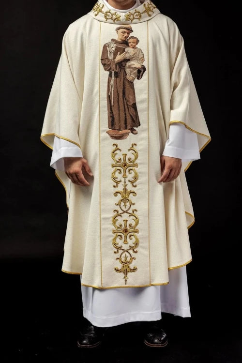 Ecru Chasuble with image of Saint Anthony – Variant II — full view