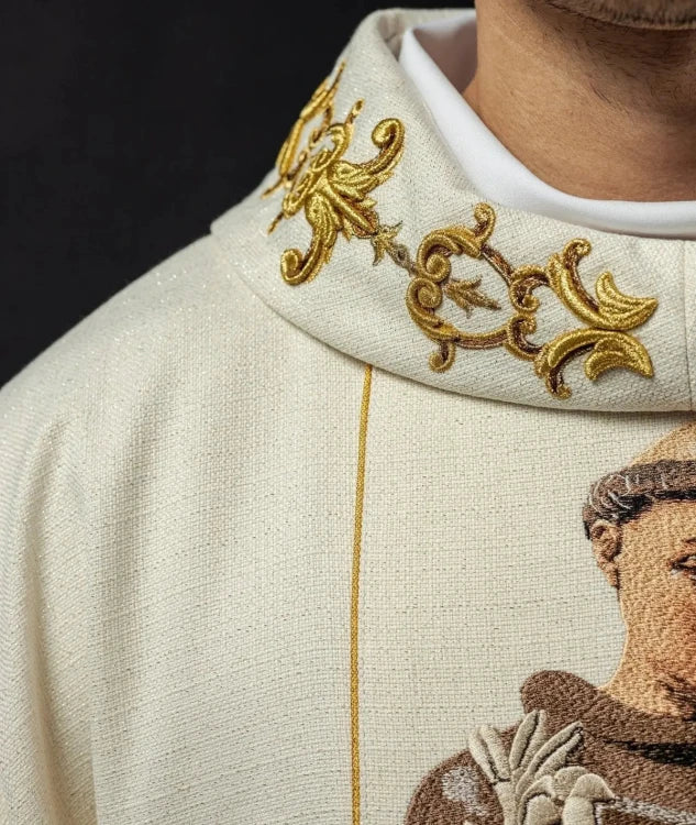 Ecru Chasuble with image of Saint Anthony – Variant II — side view