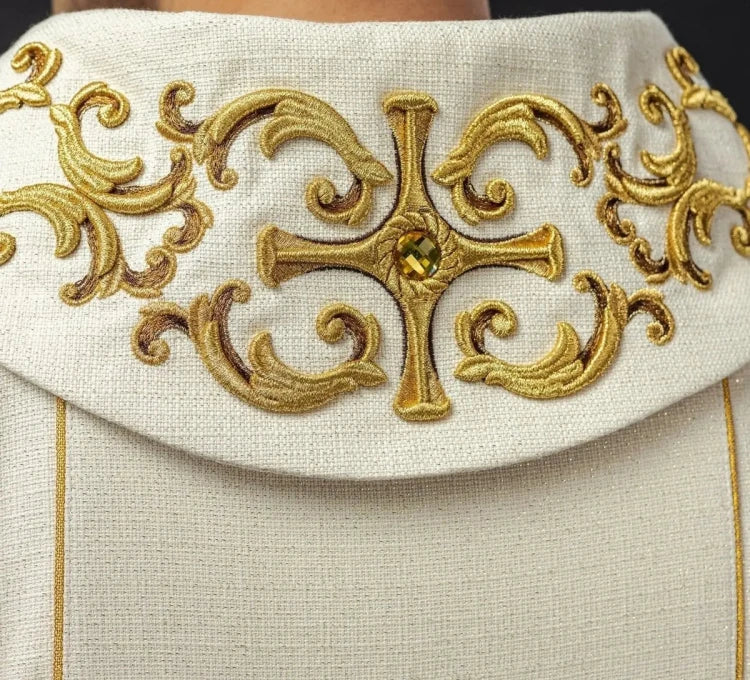 Ecru Chasuble with image of Saint Anthony – Variant II — collar detail