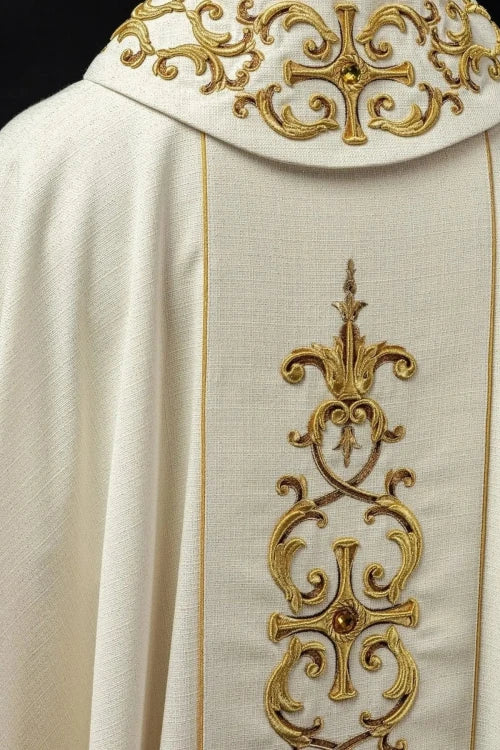 Ecru Chasuble with image of Saint Anthony – Variant II — fabric detail