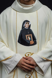 Ecru Chasuble with image of Saint Faustina — front view