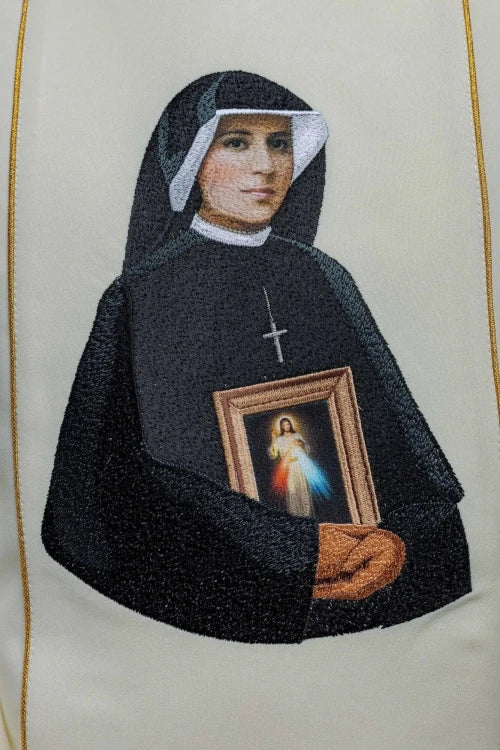 Ecru Chasuble with image of Saint Faustina — decoration detail