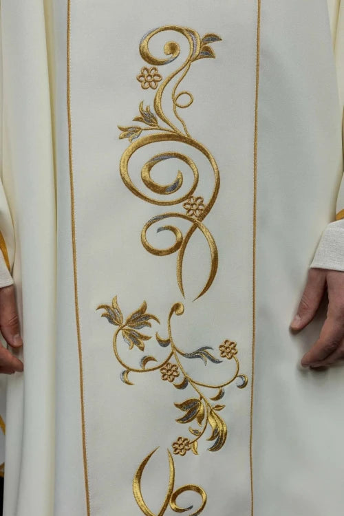 Ecru Chasuble with image of Saint Faustina — back view