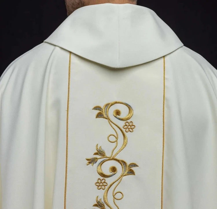 Ecru Chasuble with image of Saint Faustina — side view
