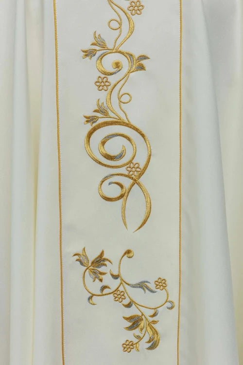 Ecru Chasuble with image of Saint Faustina — collar detail