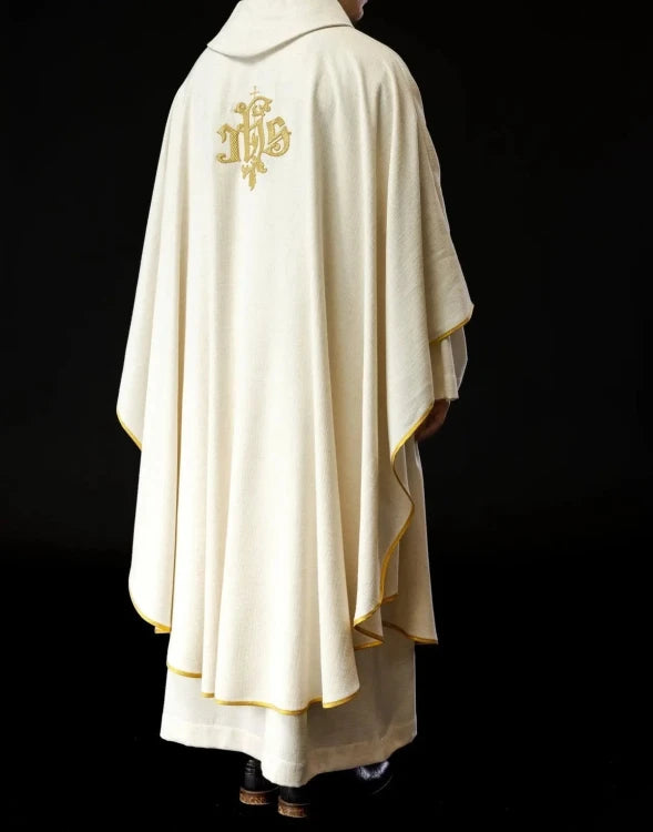 Ecru Chasuble with image of Saint Francis — collar detail