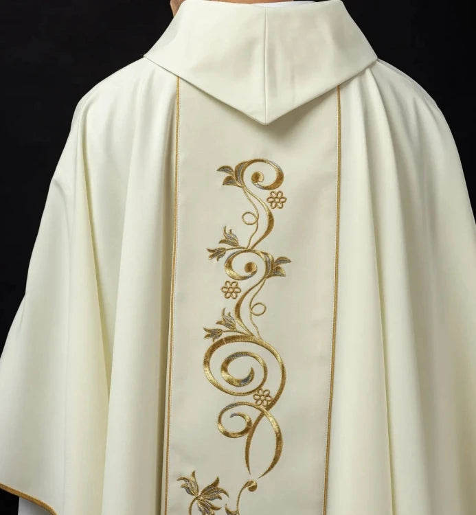 Ecru Chasuble with image of Saint Joseph — close-up detail