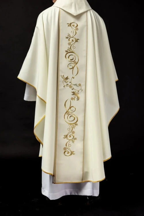Ecru Chasuble with image of Saint Joseph — side view