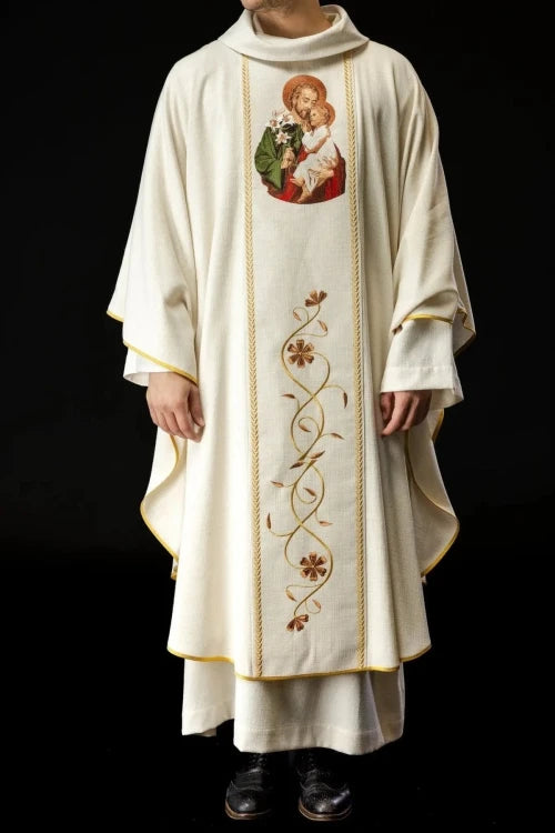 Ecru Chasuble with image of Saint Joseph – Variant II — full view