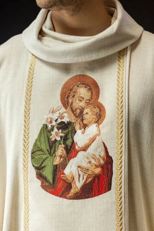 Ecru Chasuble with image of Saint Joseph – Variant II — decoration detail
