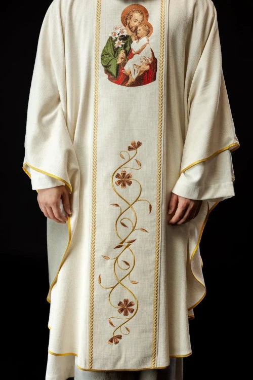 Ecru Chasuble with image of Saint Joseph – Variant II — back view