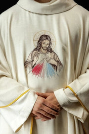 Ecru Chasuble with image of the Divine Mercy — front view